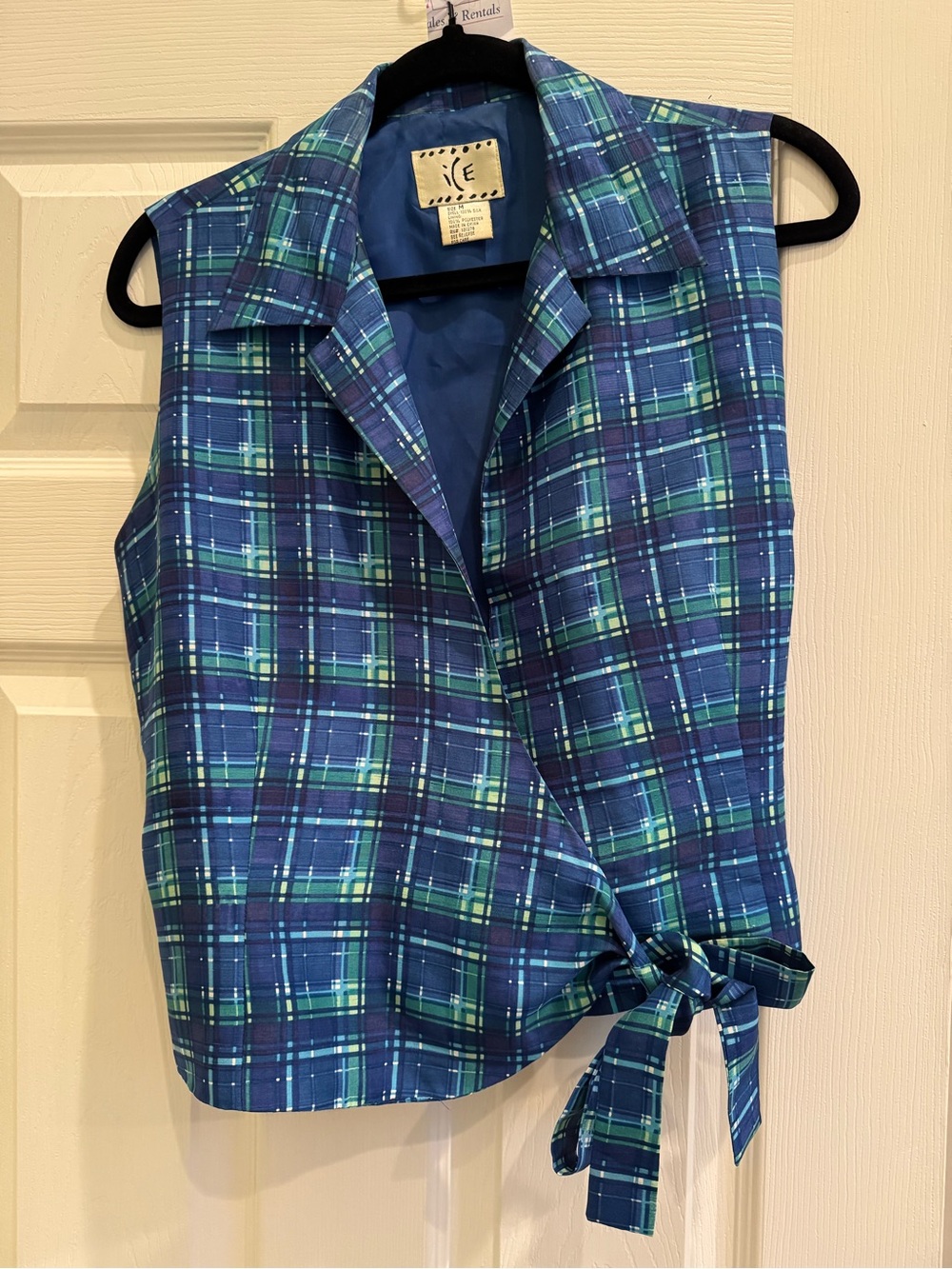 Ice vintage 100% silk wrap vest/top - blue green M